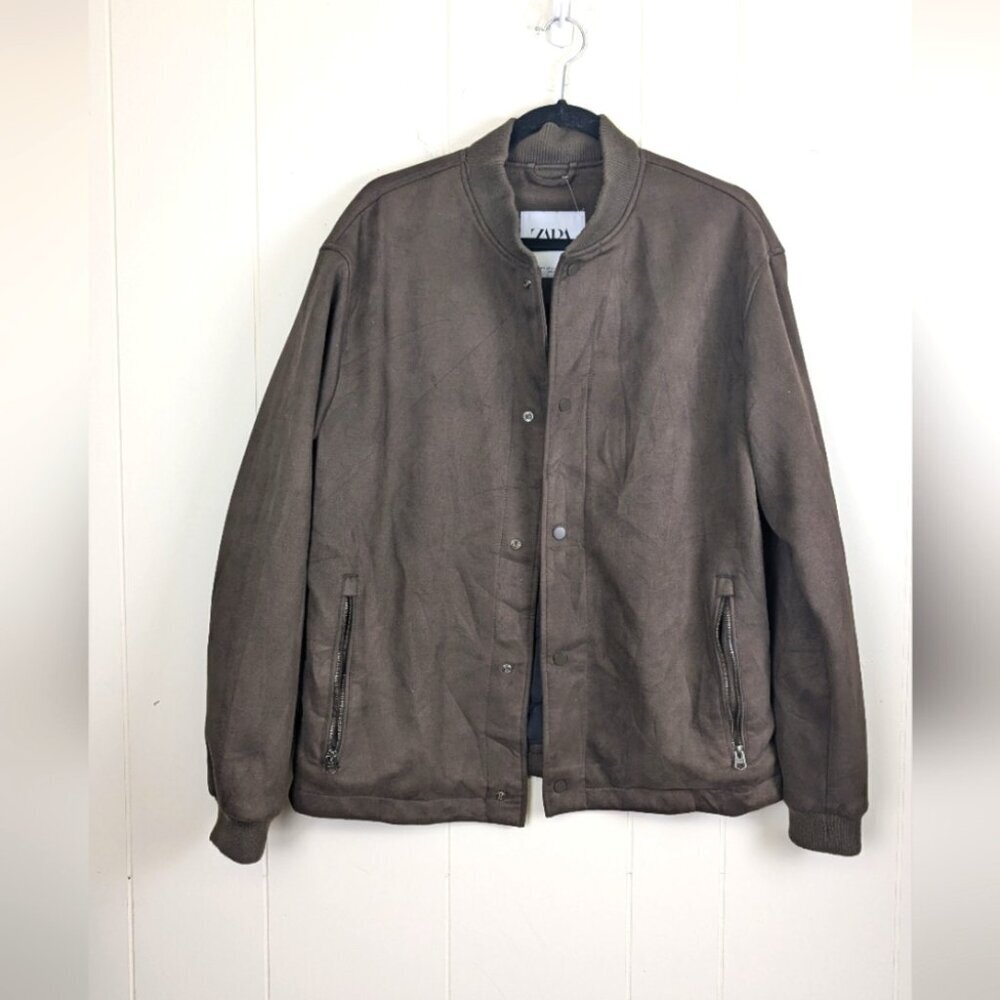 Zara Brown faux suede Bomber Jacket with reversible Quilted side